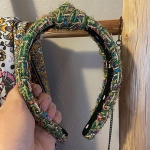 Lele sadoughi green tweed headband NWOT